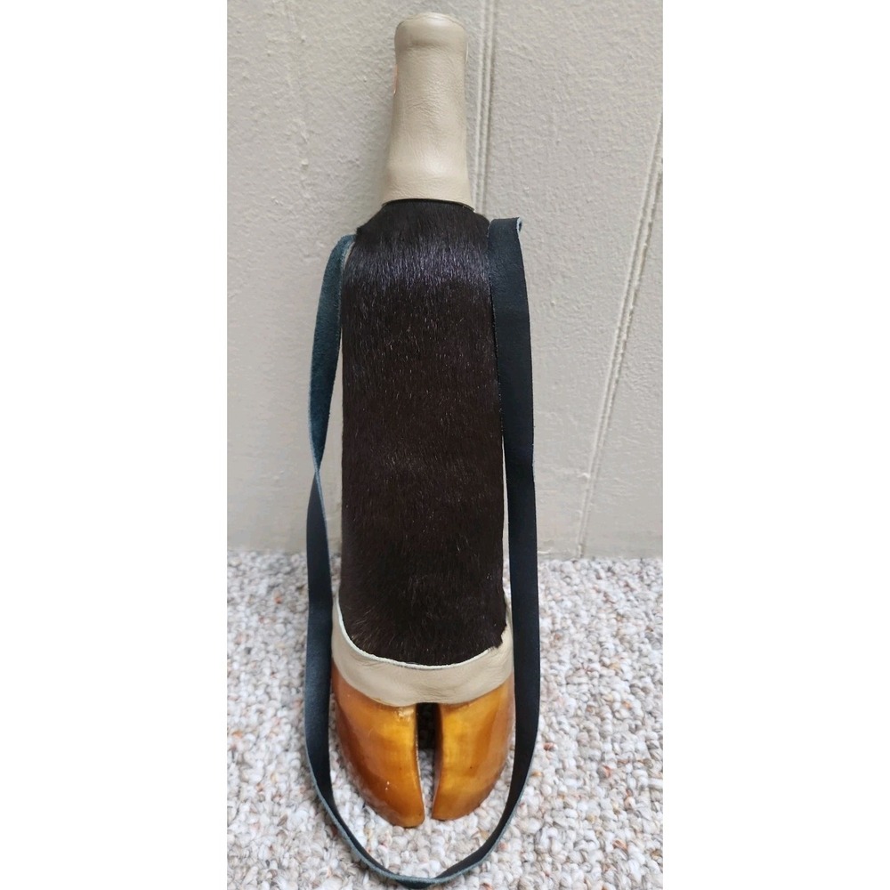 Vintage Cow Hoof Mexican Wrapped Bottle Leather Strap Fur Hide Made In‎ Mexico
